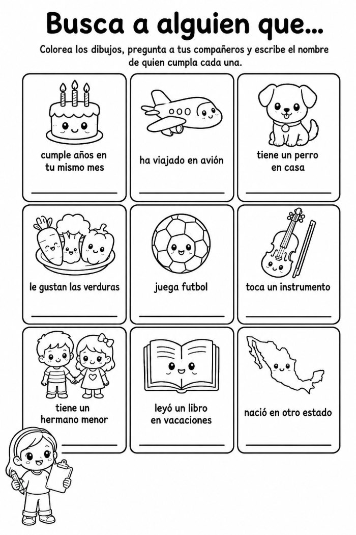 Busca a alguien que… · Rompehielos del primer día · para iluminar