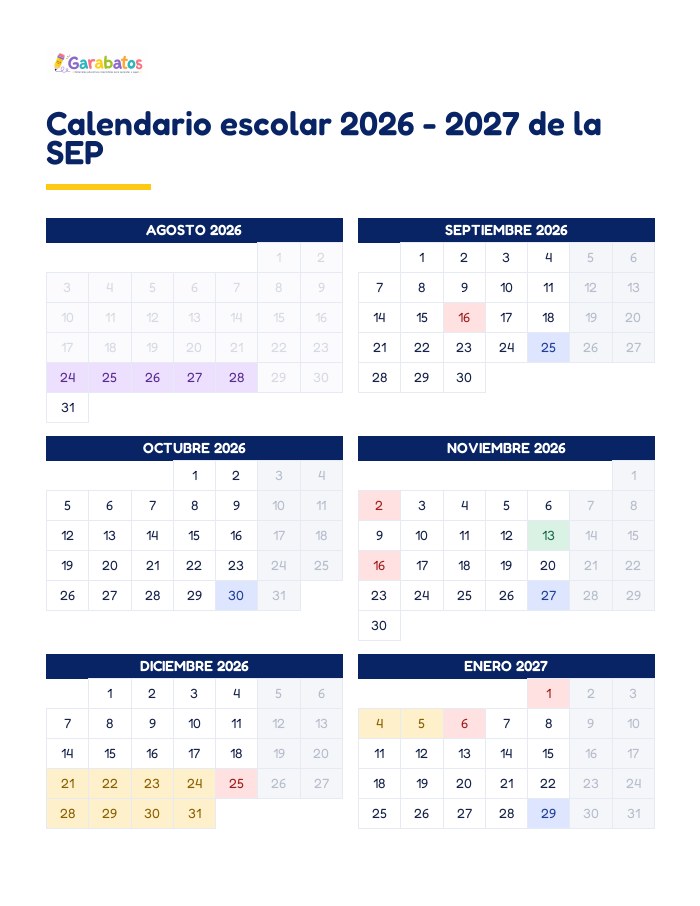 Calendario escolar 2026 - 2027 de la SEP