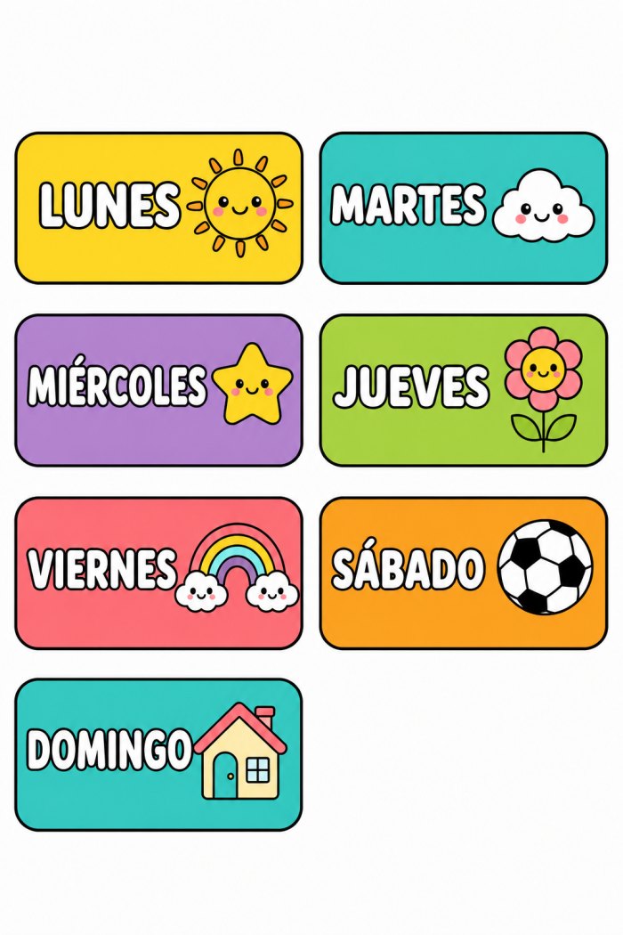 Calendario movible en tarjetones de colores
