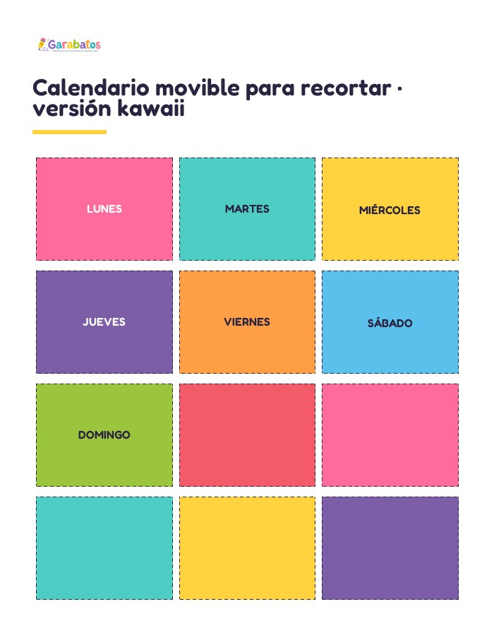 Calendario movible para recortar · versión kawaii