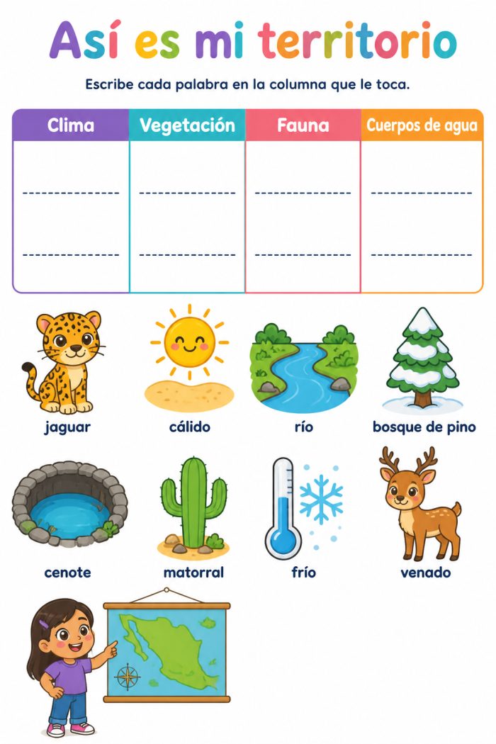Caracterización y localización del territorio donde vive, la entidad y México; identificación de los tipos de suelo, clima, vegetación, fauna…
