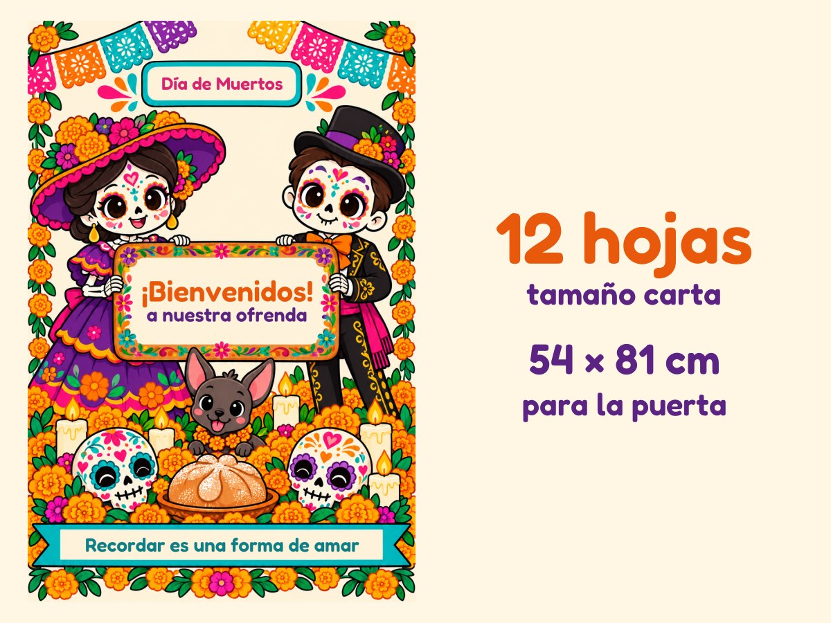 Cartel de puerta de Día de Muertos · La Catrina y el Catrín · 12 hojas