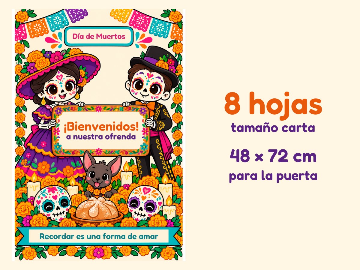 Cartel de puerta de Día de Muertos · La Catrina y el Catrín · 8 hojas