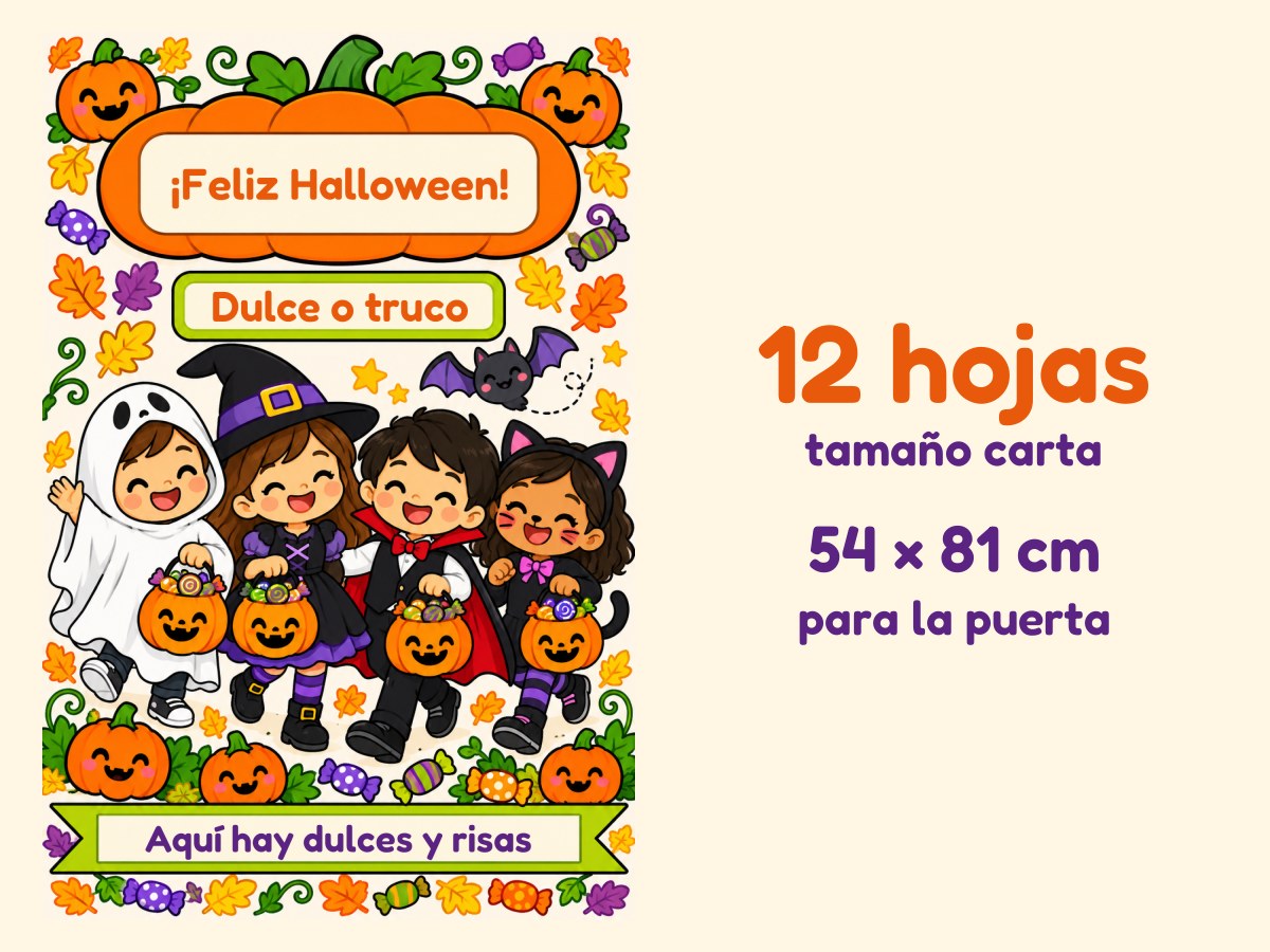 Cartel de puerta de Halloween · Niños disfrazados · 12 hojas