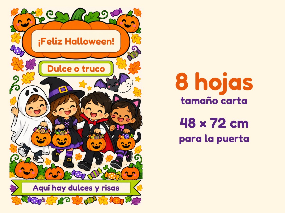 Cartel de puerta de Halloween · Niños disfrazados · 8 hojas