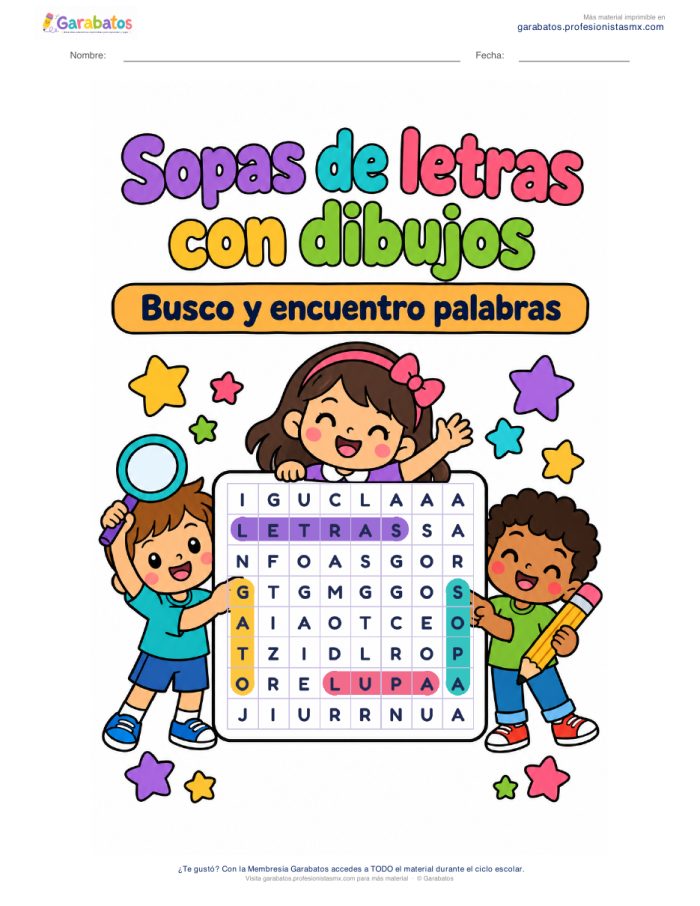 Cuadernillo «Sopas de letras con dibujos» · 7 temas
