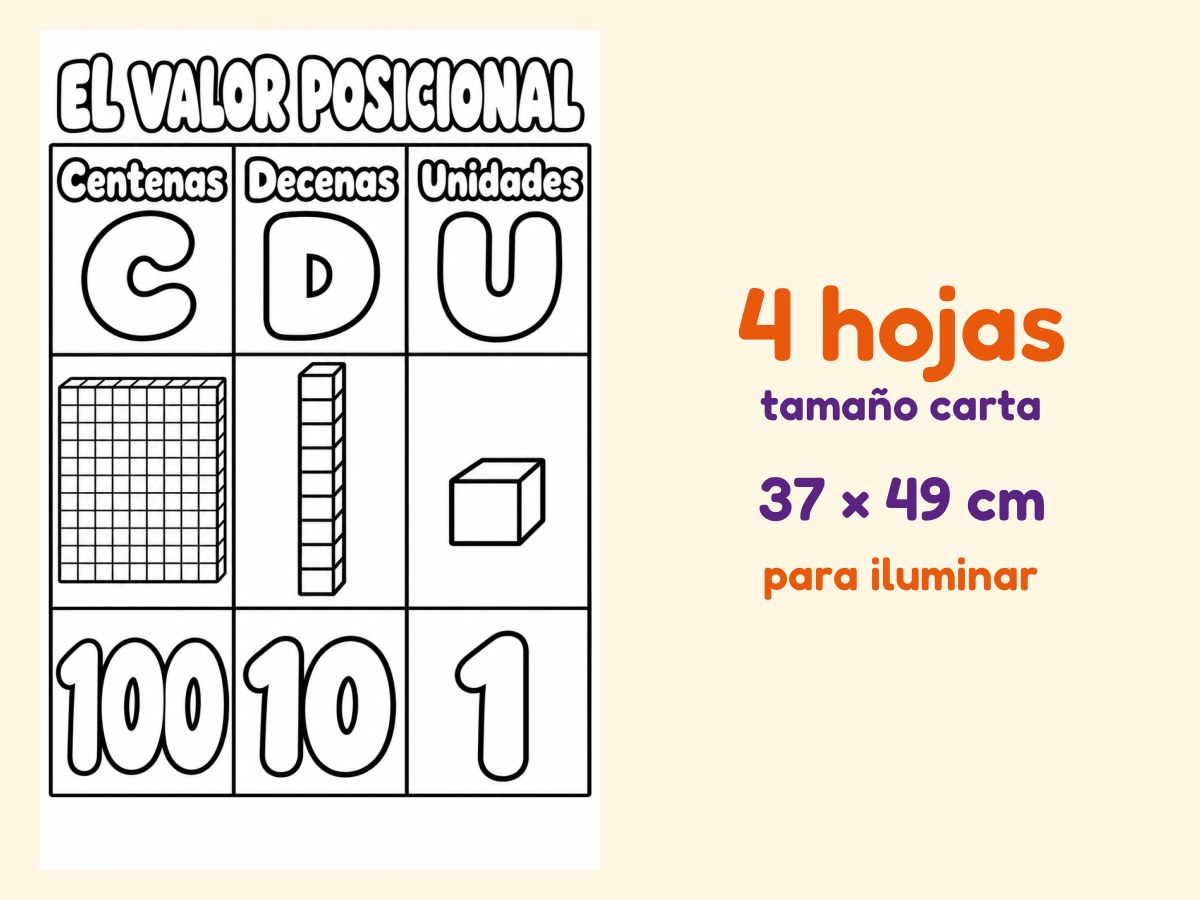 El valor posicional · Referente de pared · para iluminar · 4 hojas