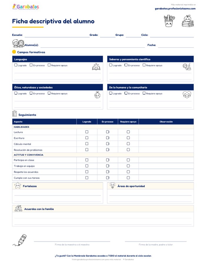 Ficha descriptiva del alumno · Primaria