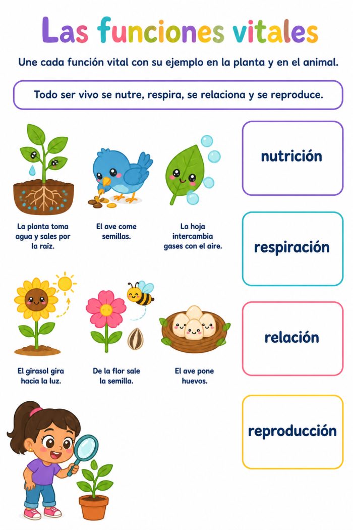 Funciones vitales que caracterizan a plantas y animales como seres vivos, y su relación con el entorno natural, así como sus cambios a través del…