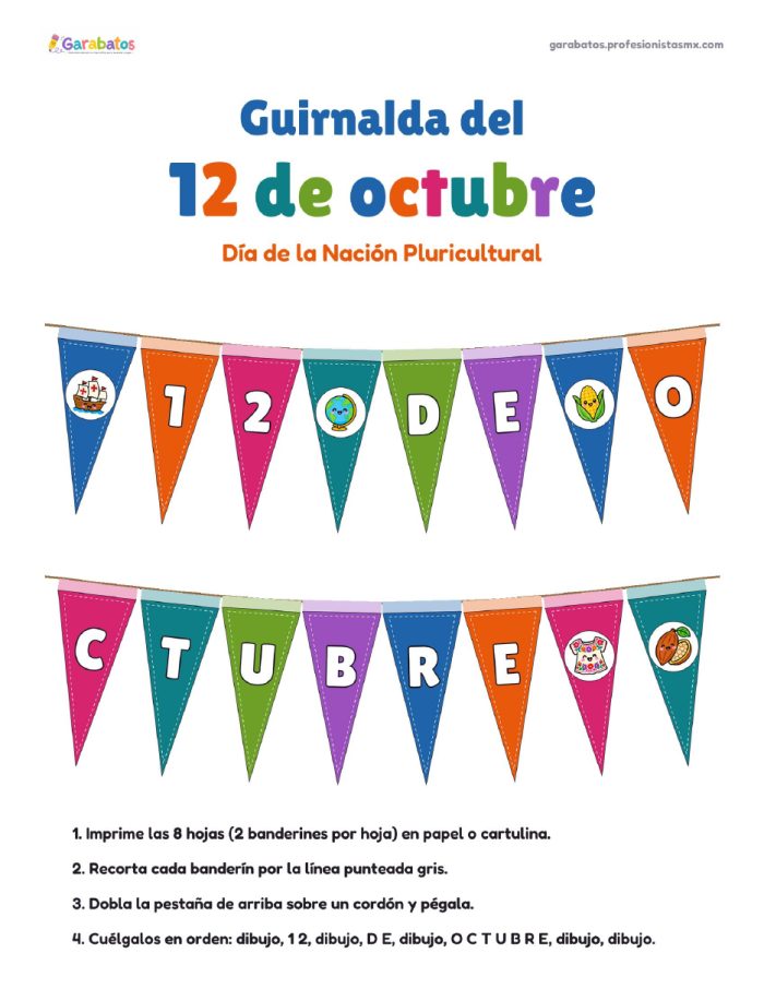 Guirnalda del 12 de octubre · banderines para decorar el salón