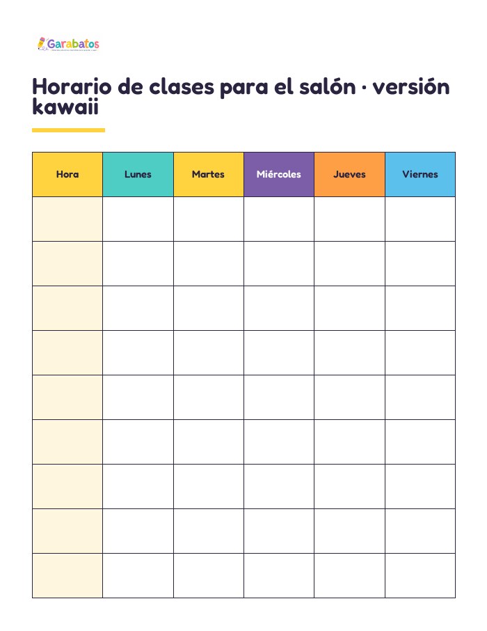 Horario de clases para el salón · versión kawaii
