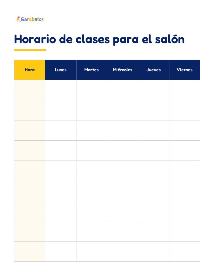Horario de clases para el salón