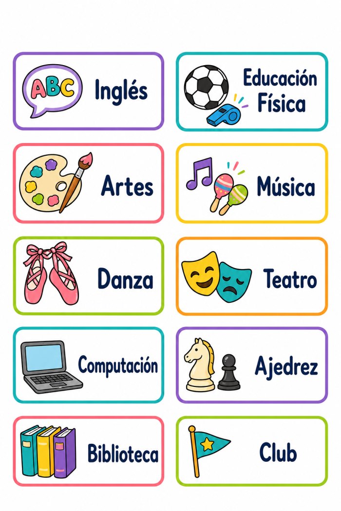 Horario escolar en tarjetas para recortar