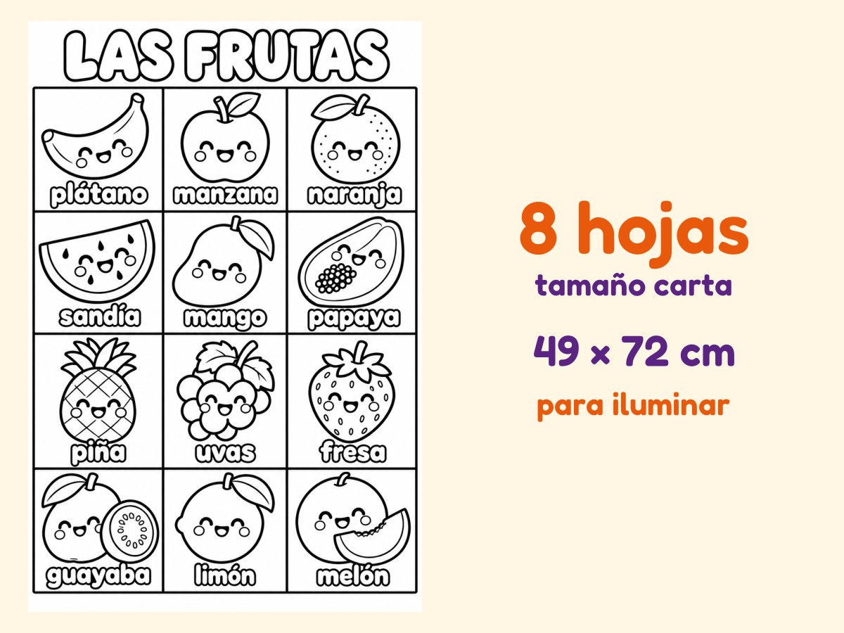 Las frutas · Referente de pared · para iluminar · 8 hojas