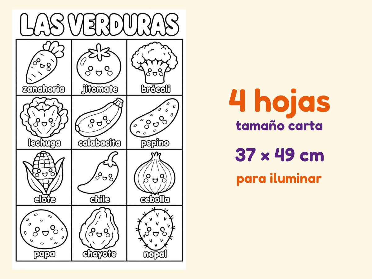 Las verduras · Referente de pared · para iluminar · 4 hojas