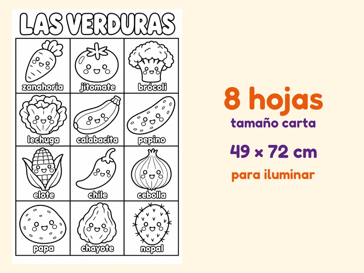 Las verduras · Referente de pared · para iluminar · 8 hojas