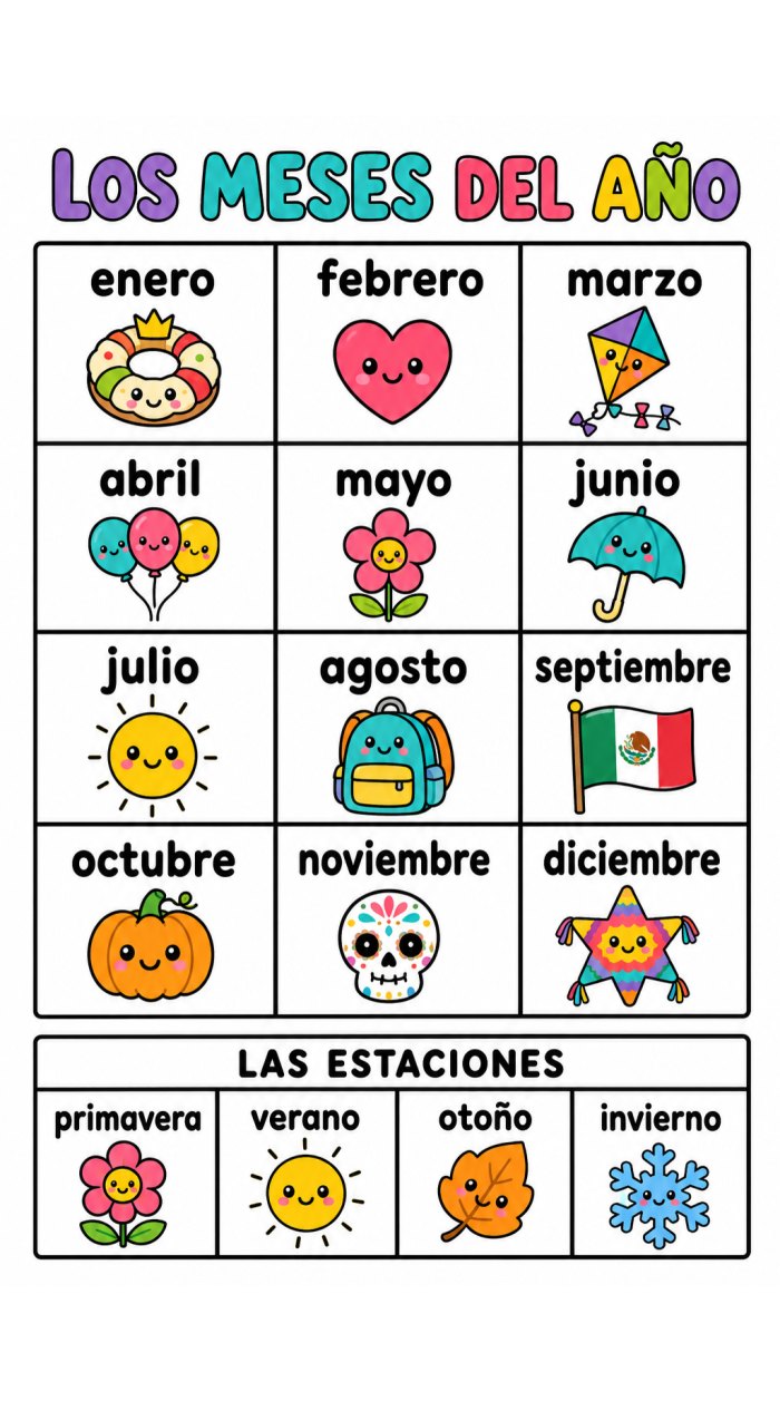 Los meses y las estaciones · Referente de pared para imprimir en grande