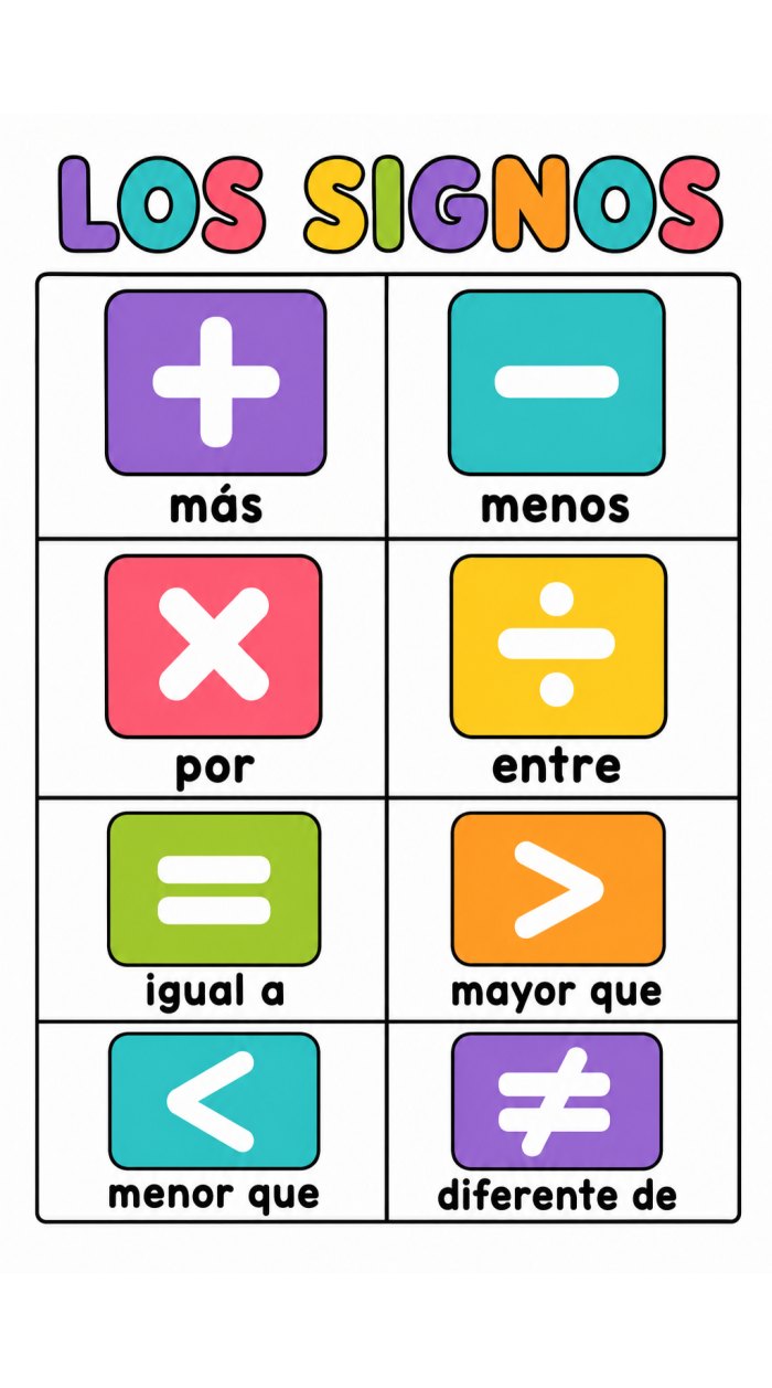 Los signos matemáticos · Referente de pared para imprimir en grande