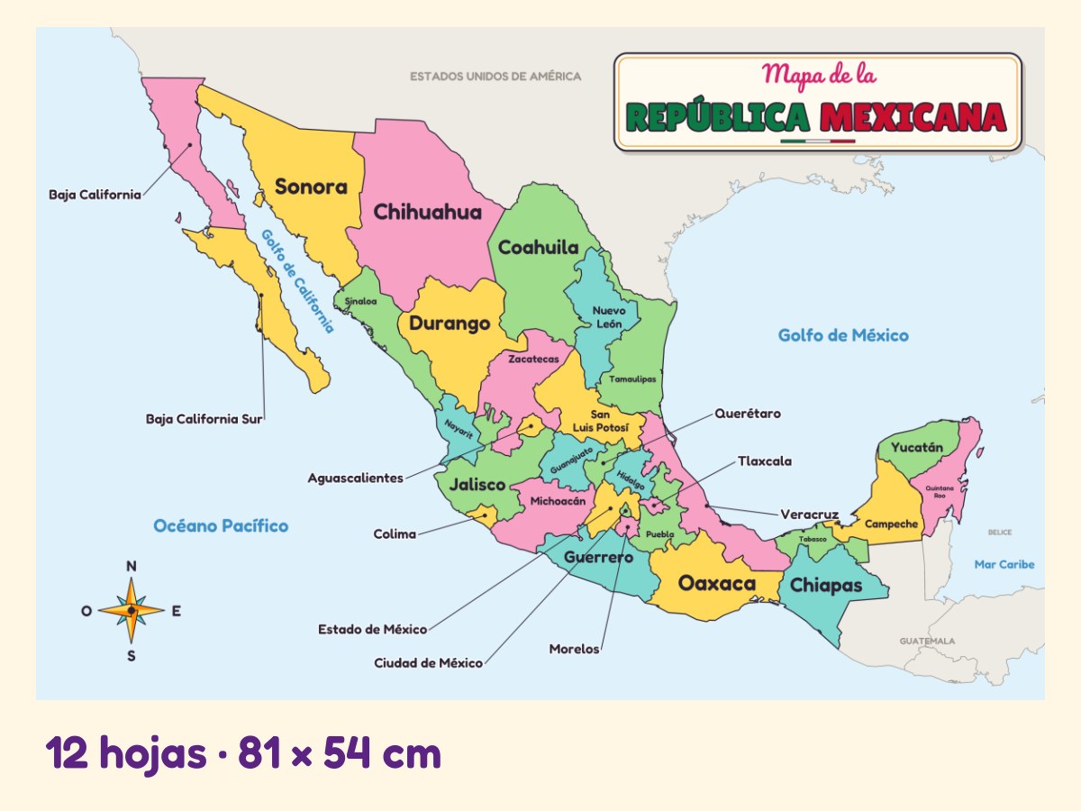 Mapa de la República Mexicana · Referente de pared · 12 hojas