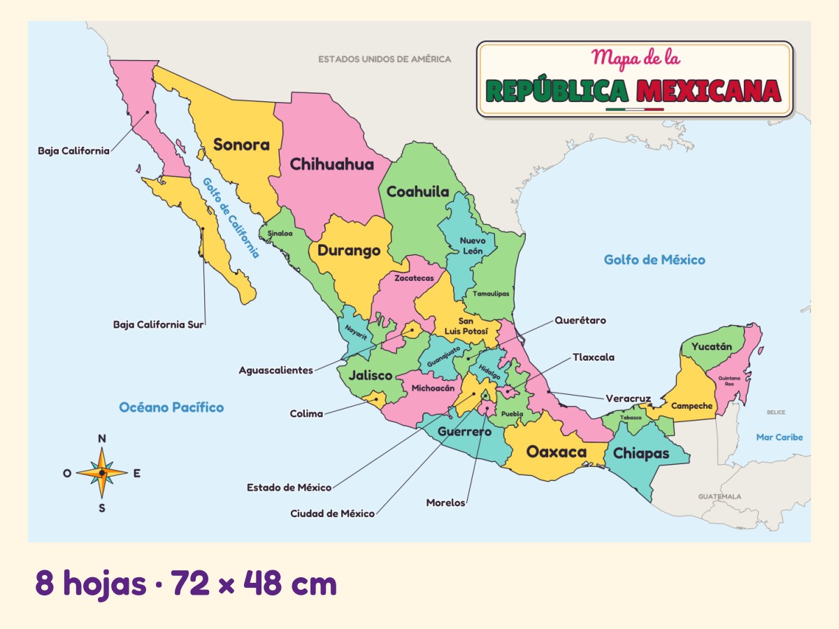 Mapa de la República Mexicana · Referente de pared · 8 hojas