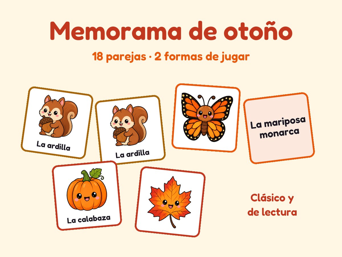 Memorama de otoño · 18 parejas para imprimir
