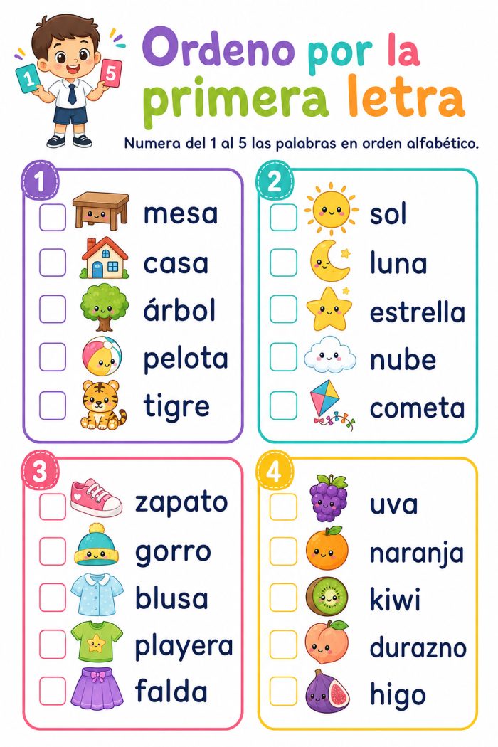 Orden alfabético por la primera letra