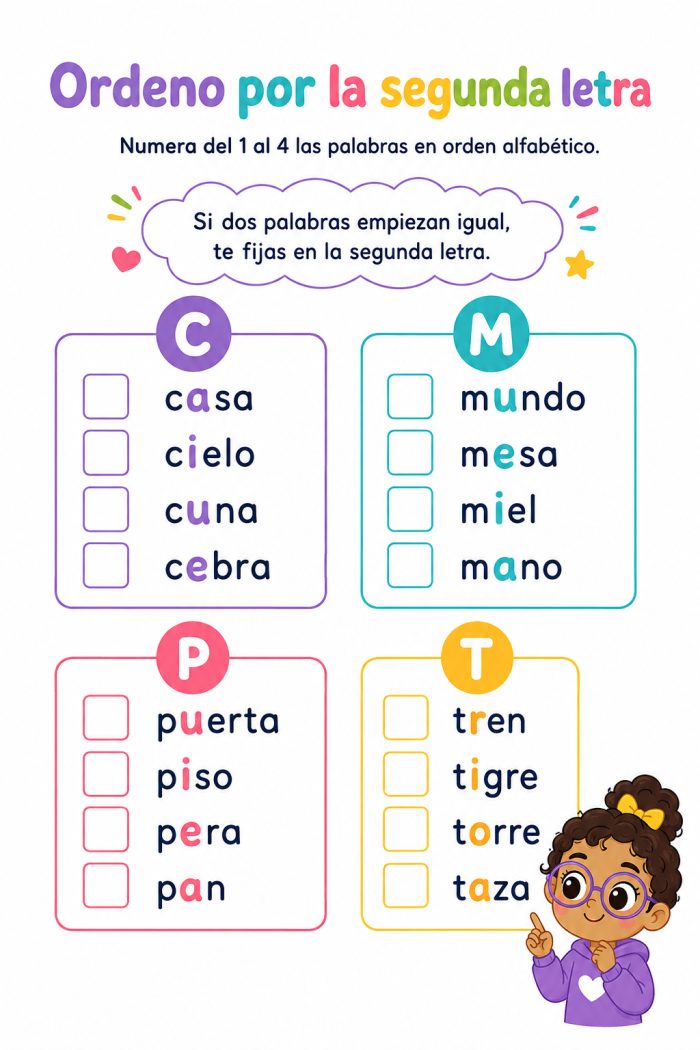 Orden alfabético por la segunda letra