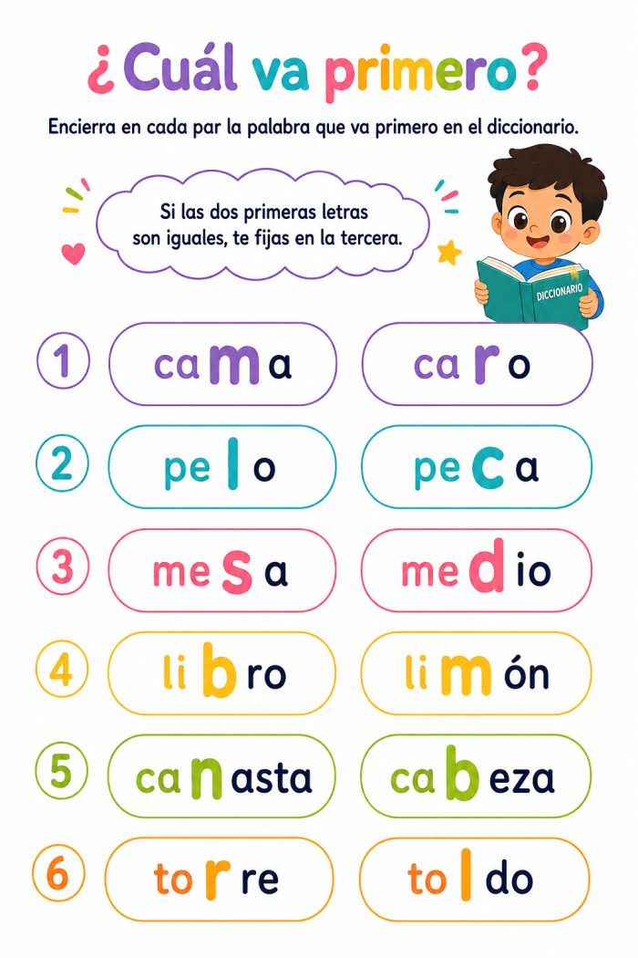 Orden alfabético por la tercera letra