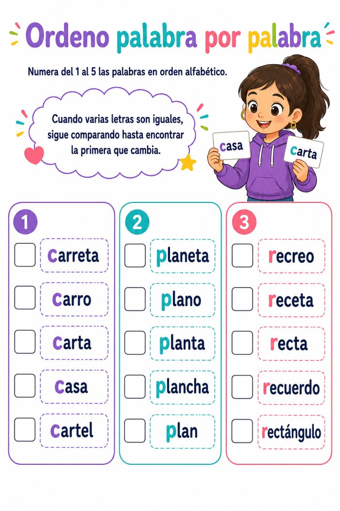 Orden alfabético por varias letras