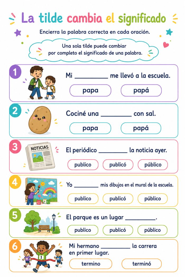 Palabras que cambian con la tilde