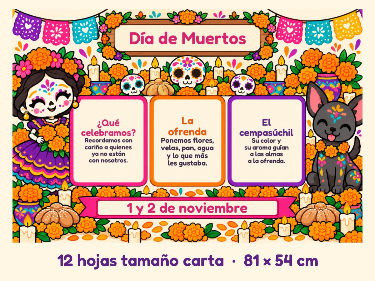 Periódico mural de Día de Muertos · Ofrenda · 12 hojas