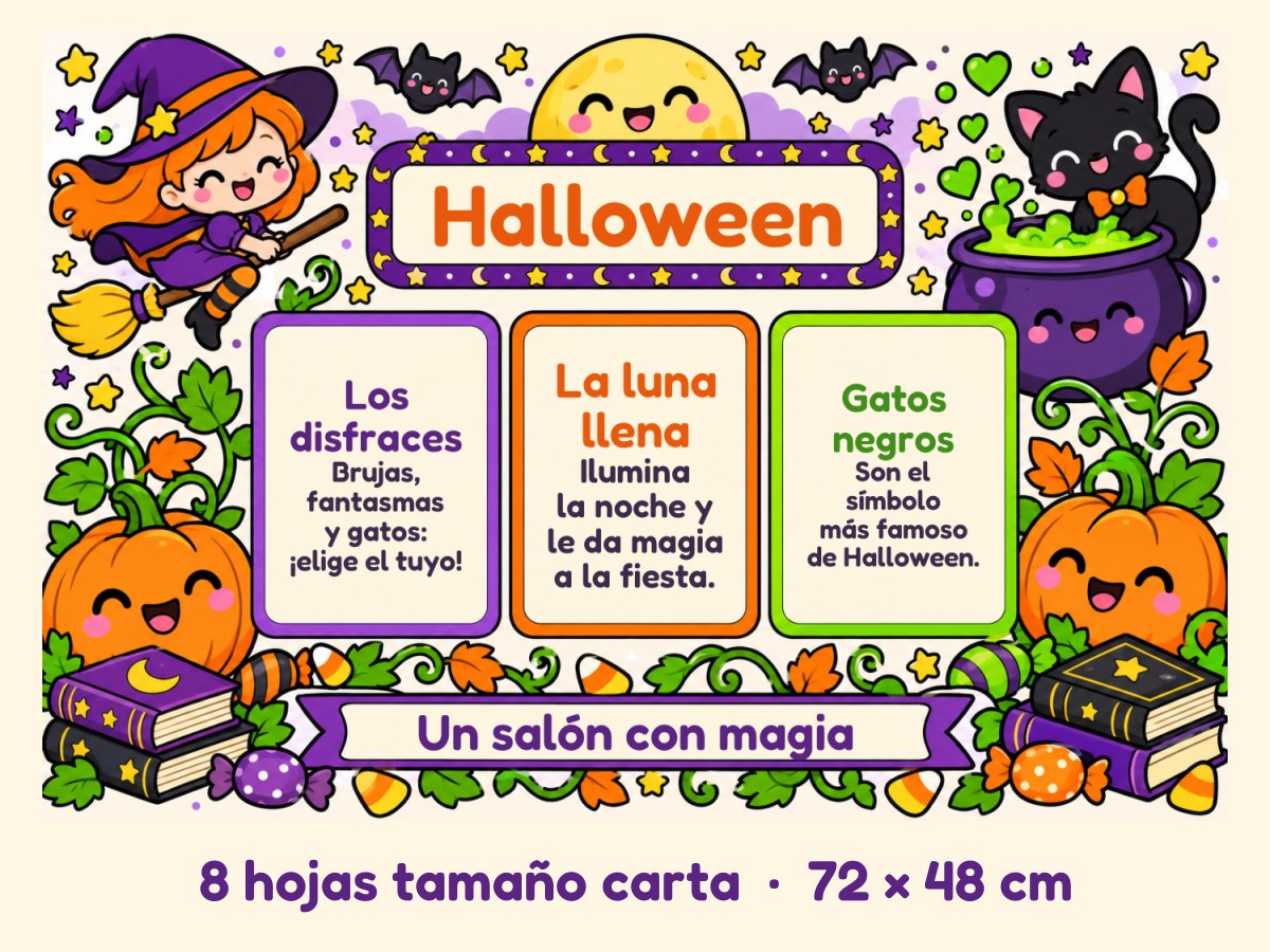 Periódico mural de Halloween · La brujita y su caldero · 8 hojas