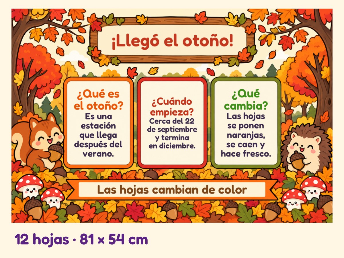 Periódico mural de Otoño · Bosque de otoño · 12 hojas