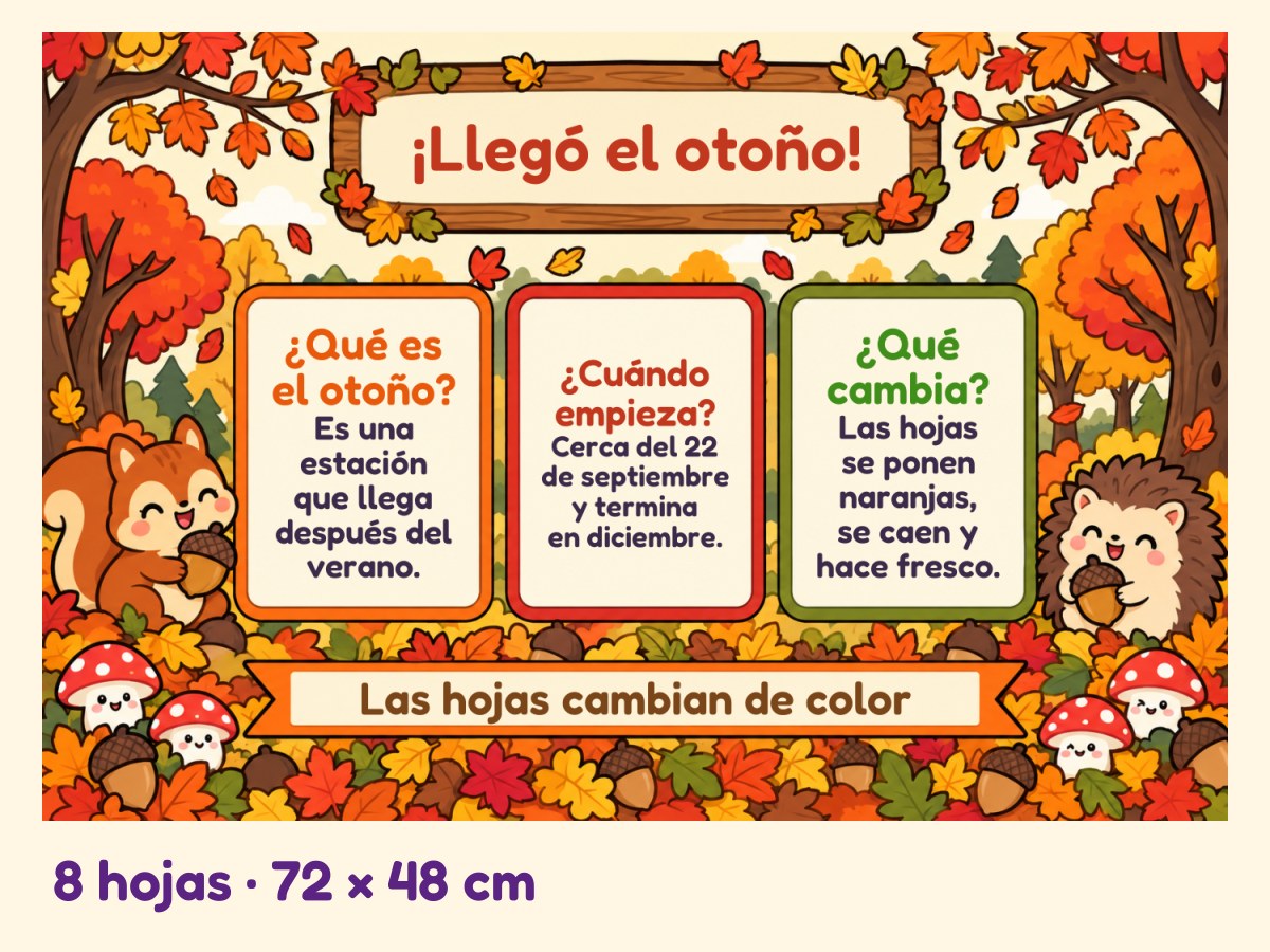 Periódico mural de Otoño · Bosque de otoño · 8 hojas