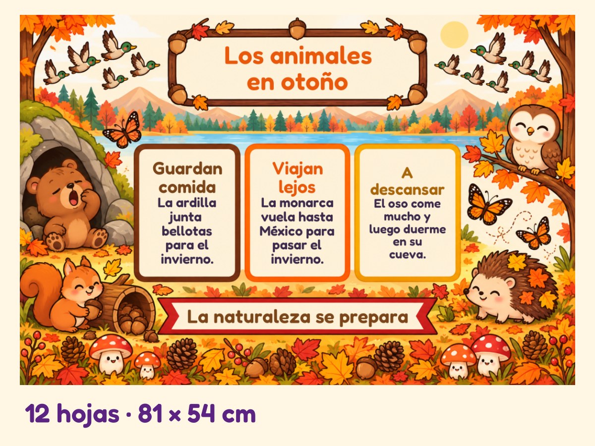 Periódico mural de Otoño · Los animales se preparan · 12 hojas
