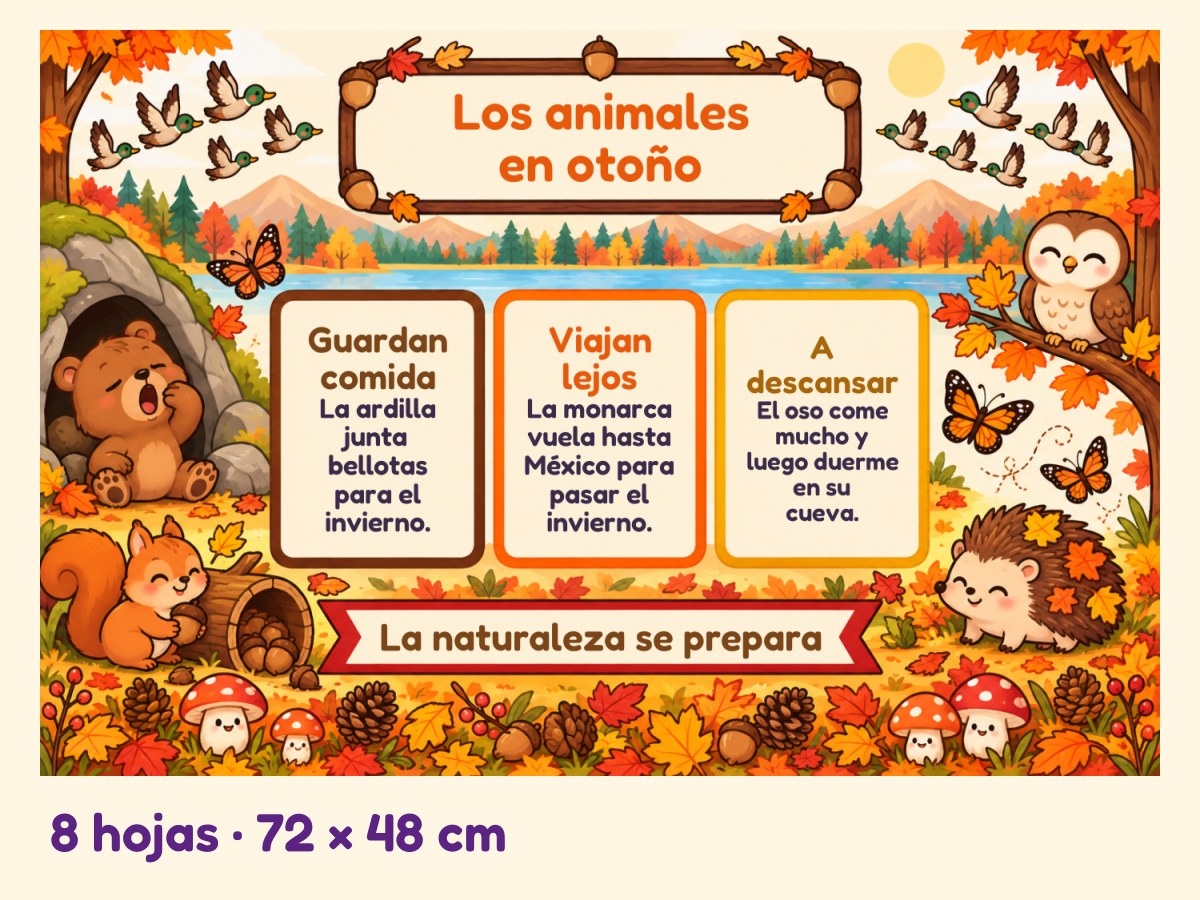 Periódico mural de Otoño · Los animales se preparan · 8 hojas