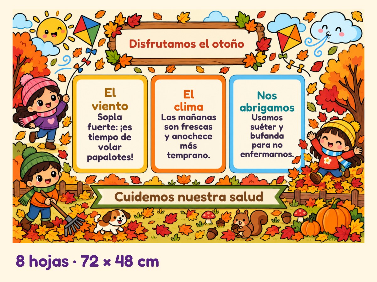 Periódico mural de Otoño · Niños en otoño · 8 hojas