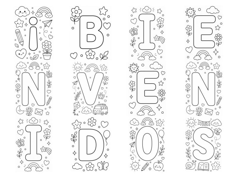 Portada de «¡ BIENVENIDOS A 3° A !» para decorar · Kawaii Corazones Estrellas