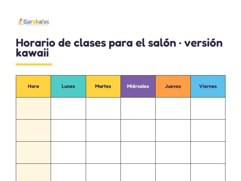 Portada de Horario de clases para el salón · versión kawaii