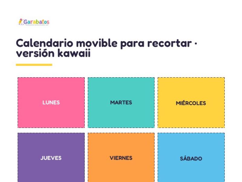 Calendario movible para recortar · versión kawaii