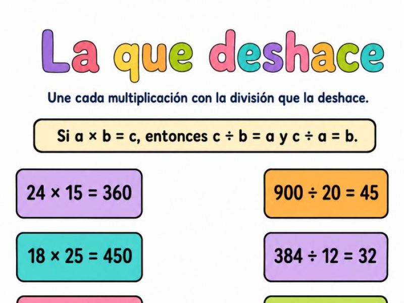 Multiplicación y división, su relación como operaciones inversas