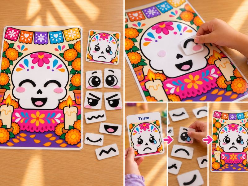 Arma la cara de la calaverita: emociones de Día de Muertos