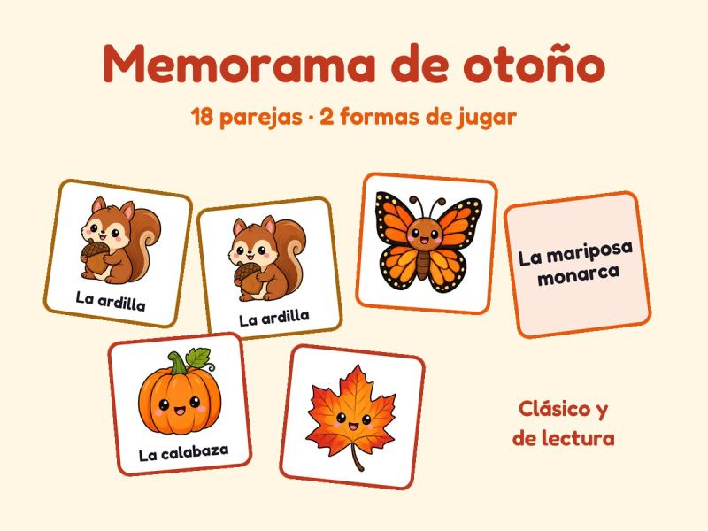 Memorama de otoño · 18 parejas para imprimir