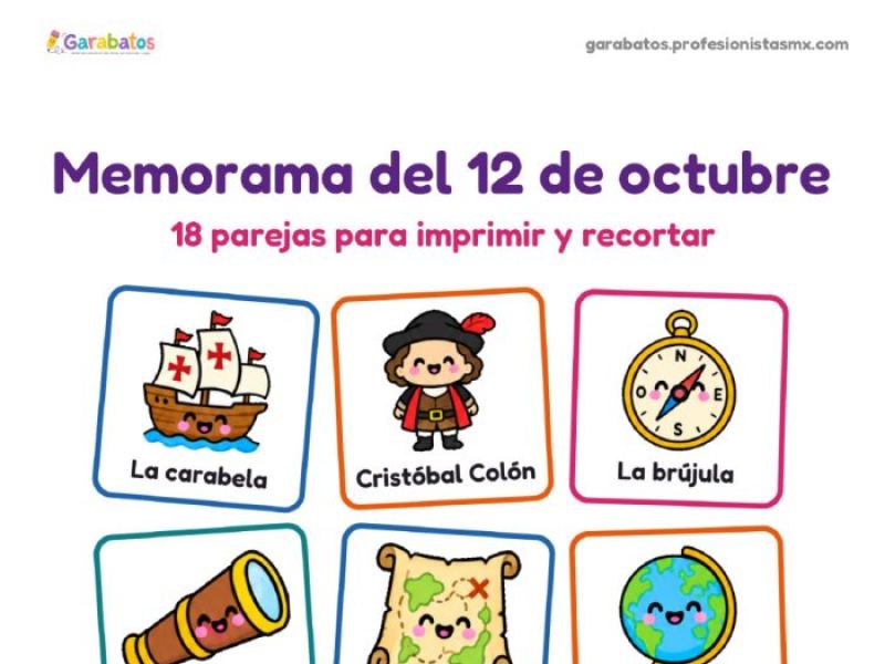 Memorama del 12 de octubre · 18 parejas para imprimir